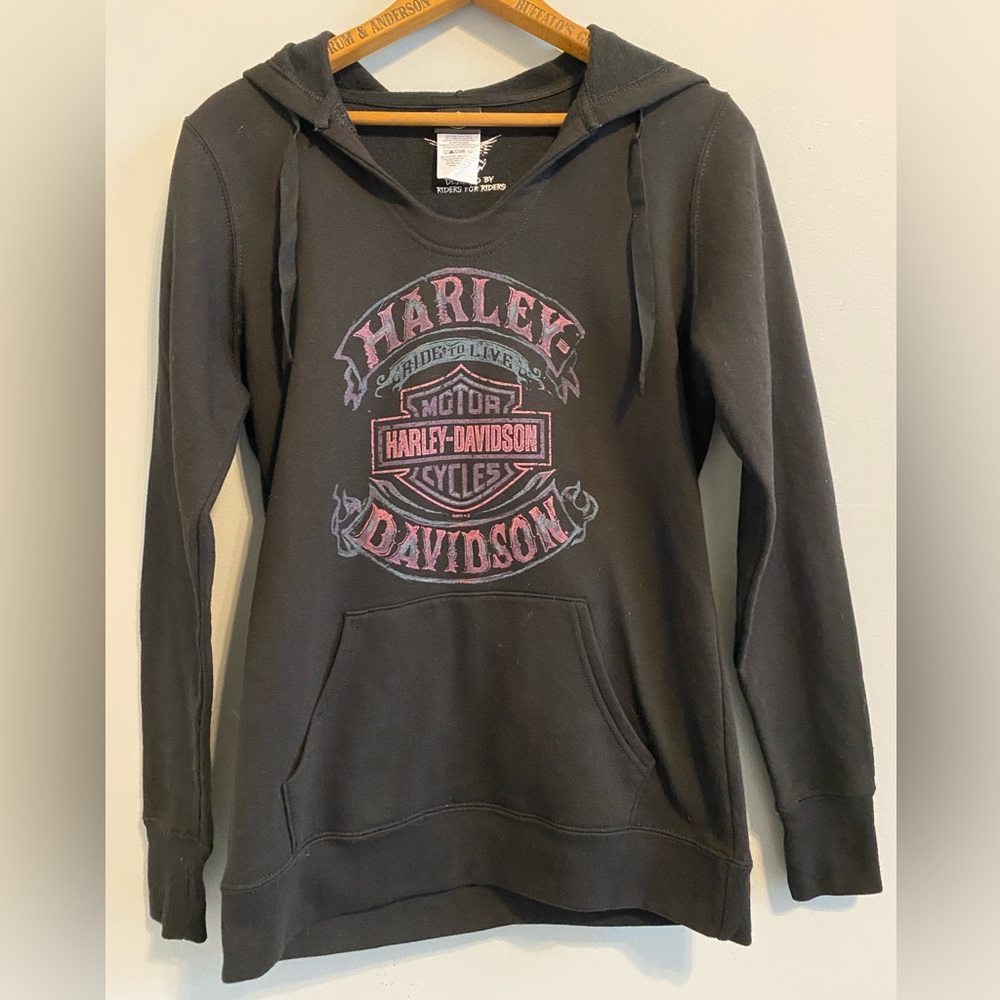 Harley Davidson Womens Hoodie Pullover Small Gray Purple Logo KY